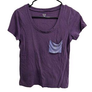 Ana Purple Petite T-Shirt Sequined Pocket Detail Sz PM